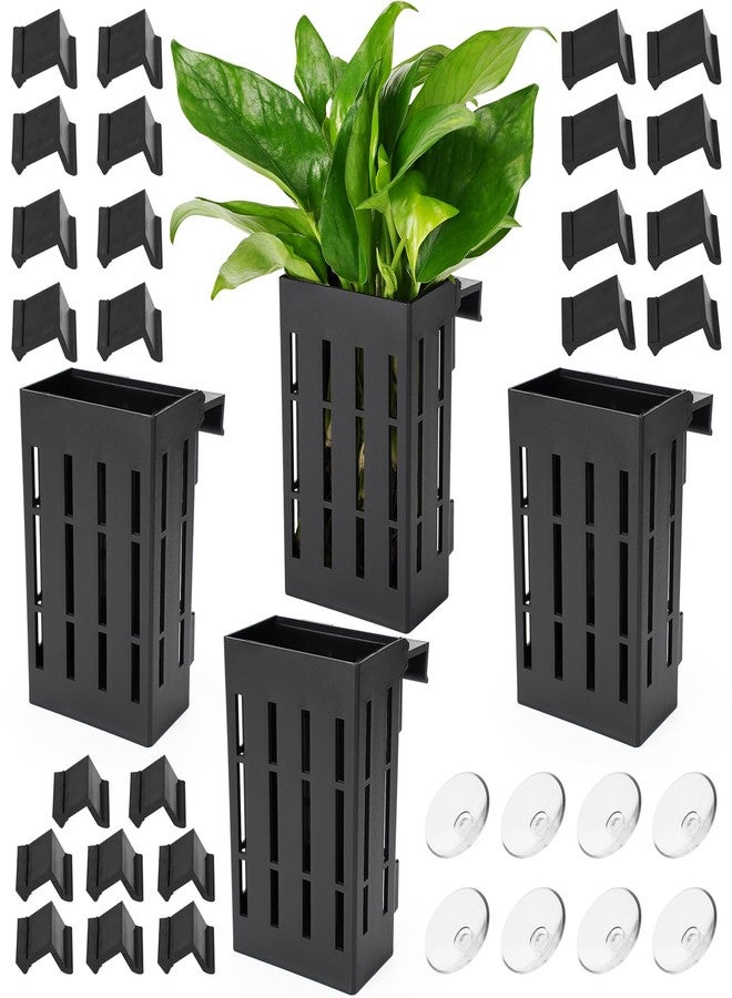 Borlech Upgraded Large Aquarium Plant Holder with Hooks and Suction Cups for Fish Tank Aquaponic Plant Cultivation and Aquascape Decorations (Black) - Image 1